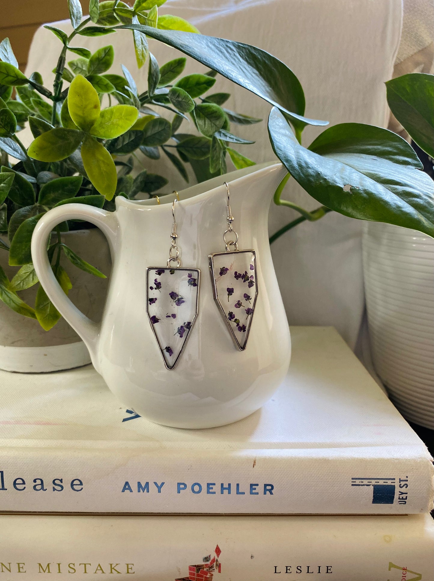 Handmade Pressed Purple Flower Petal Resin Earrings