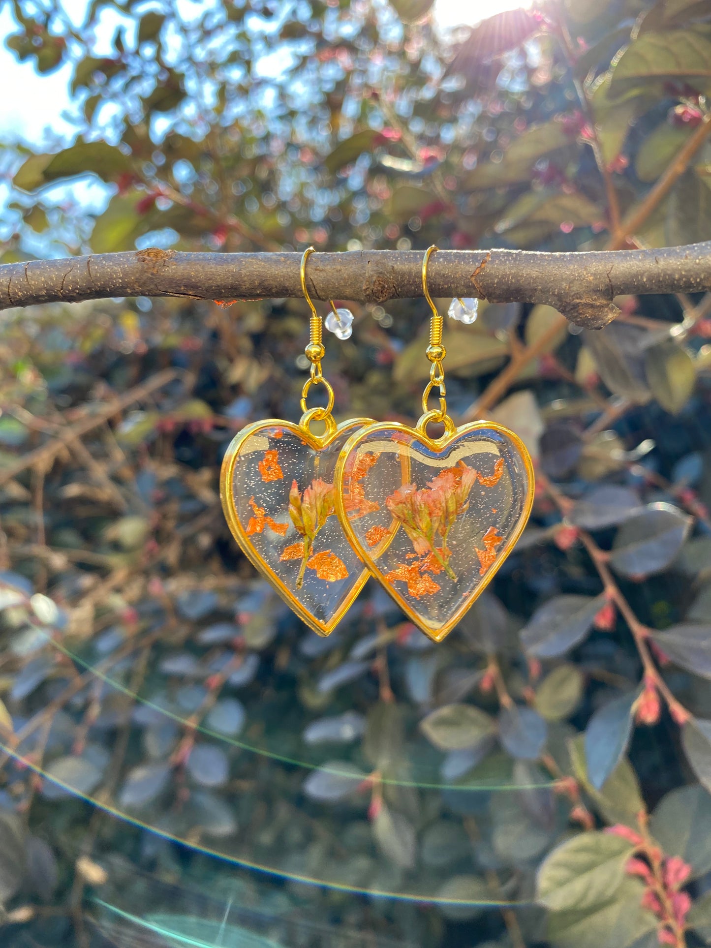Handmade Pressed Flower Resin Heart Earrings