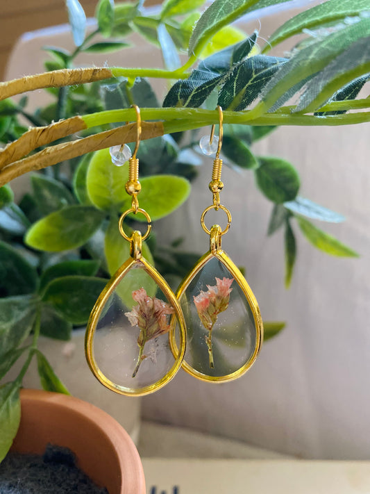 Handmade Pink Pressed Flower Resin Dangle Earrings