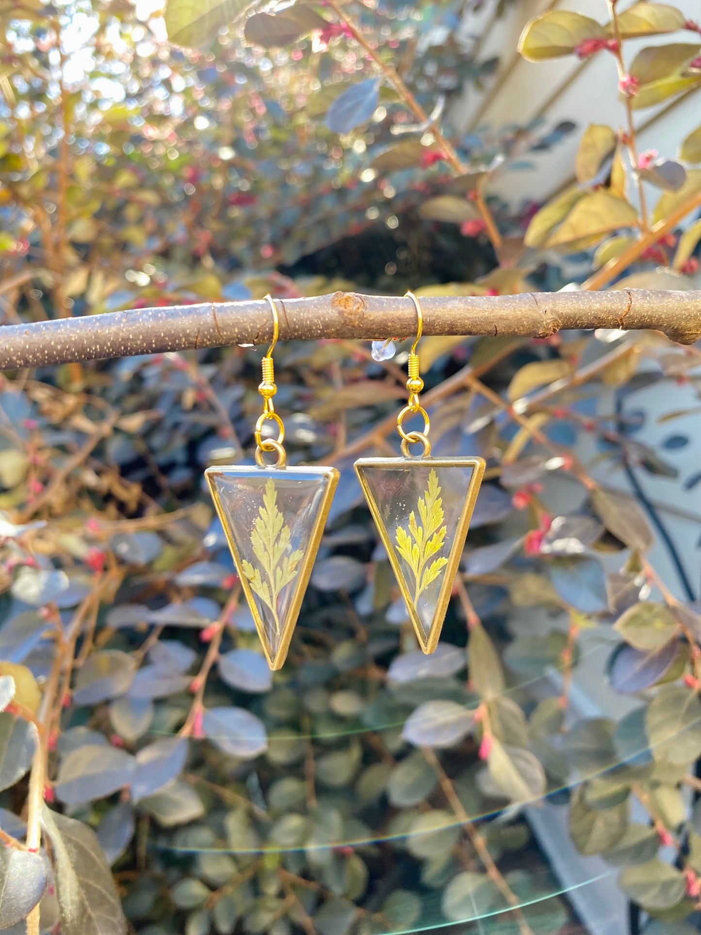 Handmade Pressed Fern Resin Dangle Earrings