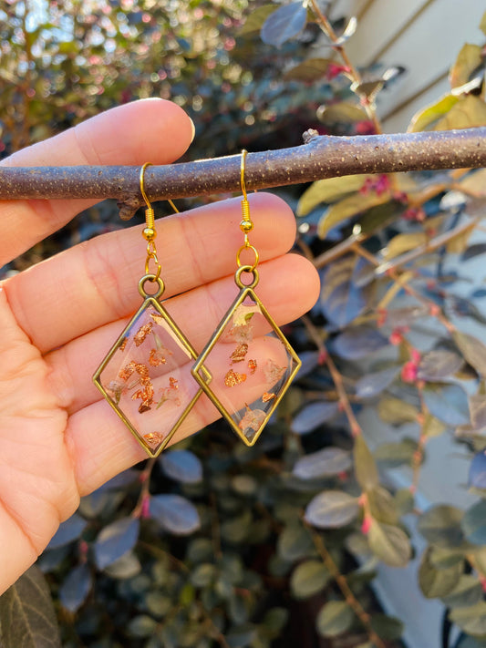 Handmade Pink & Gold Pressed Flower Resin Dangle Earrings