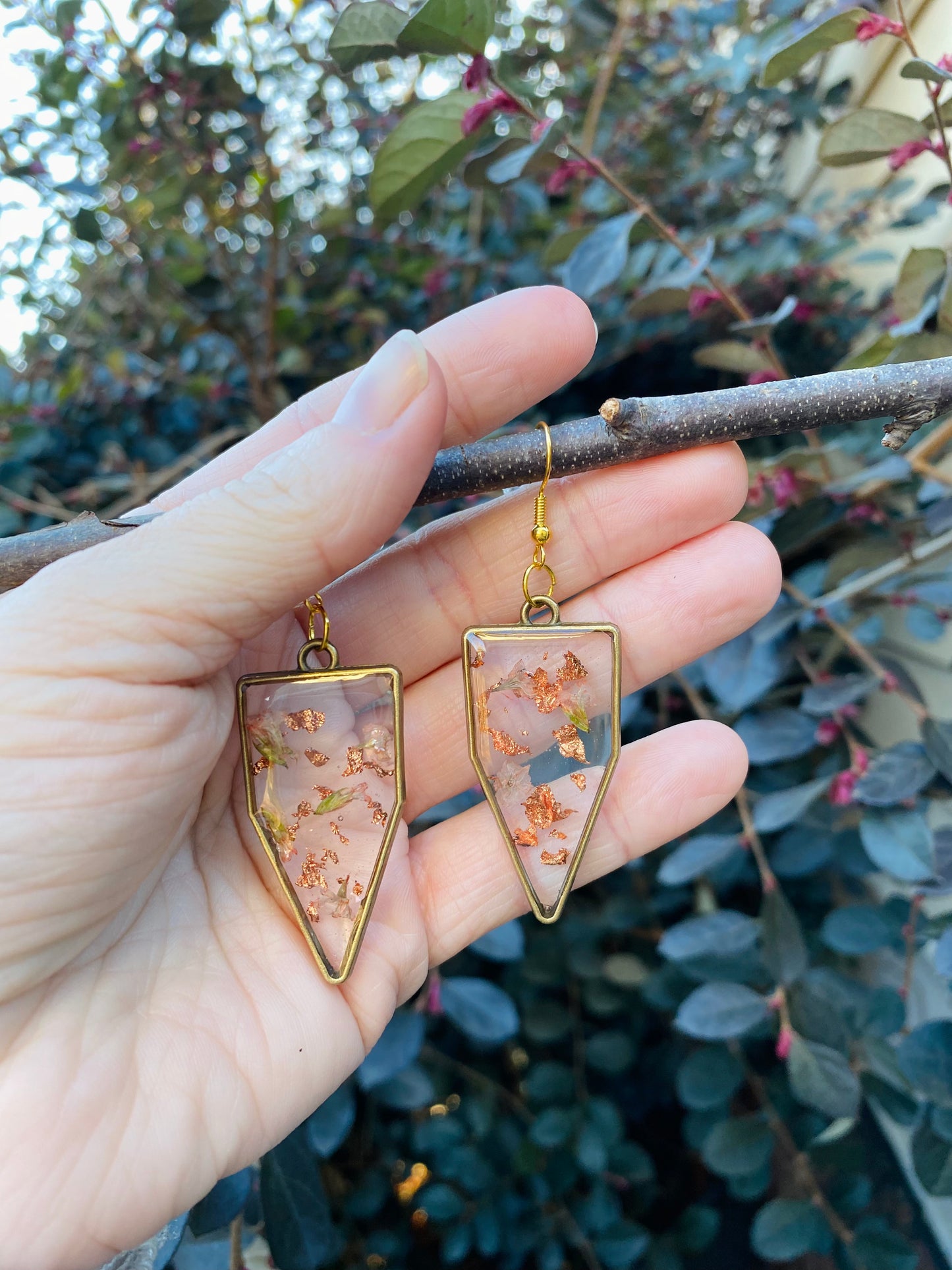 Handmade Pink & Gold Pressed Flower Resin Earrings