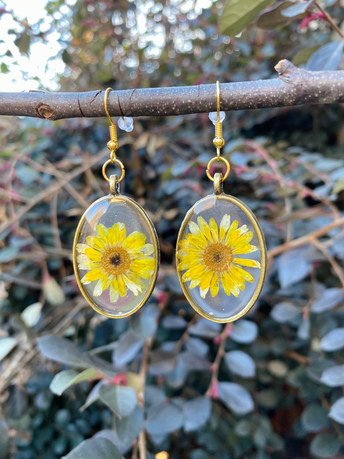 Handmade Pressed Daisies Resin Dangle Earrings