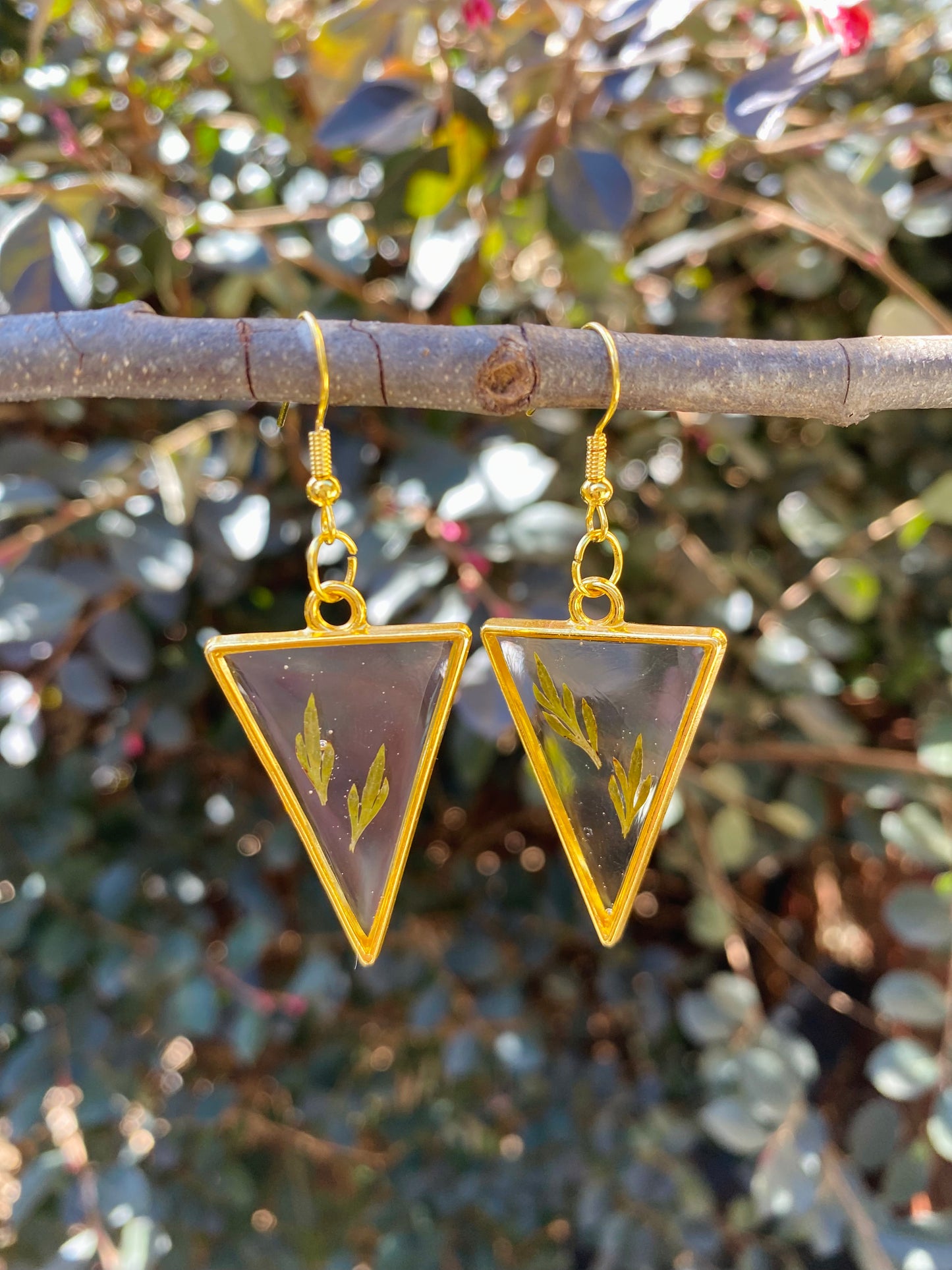 Handmade Pressed Fern Resin Dangle Earrings