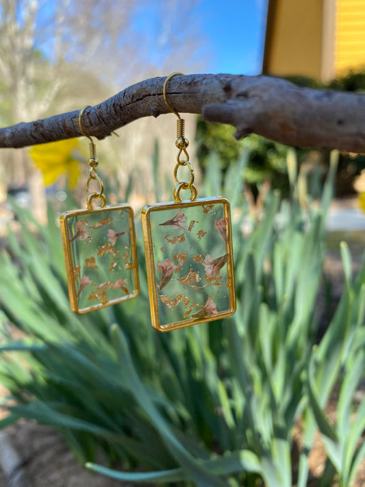 Handmade Pressed Flower Resin Square Dangle Earrings