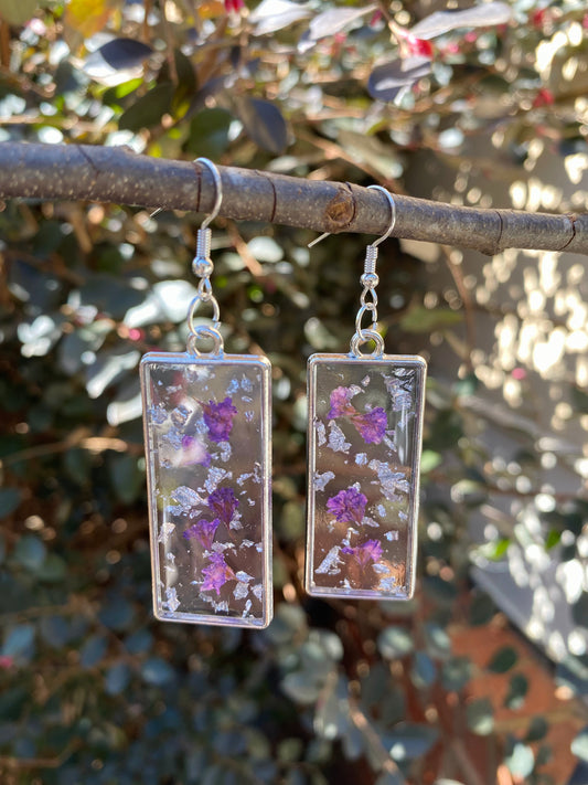 Handmade Silver & Purple Pressed Flower Resin Earrings